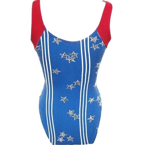 VINTAGE 70s Cobblestone Marika Stars And Stripes Bodysuit Tights Aerobics Outfit - Picture 9 of 16